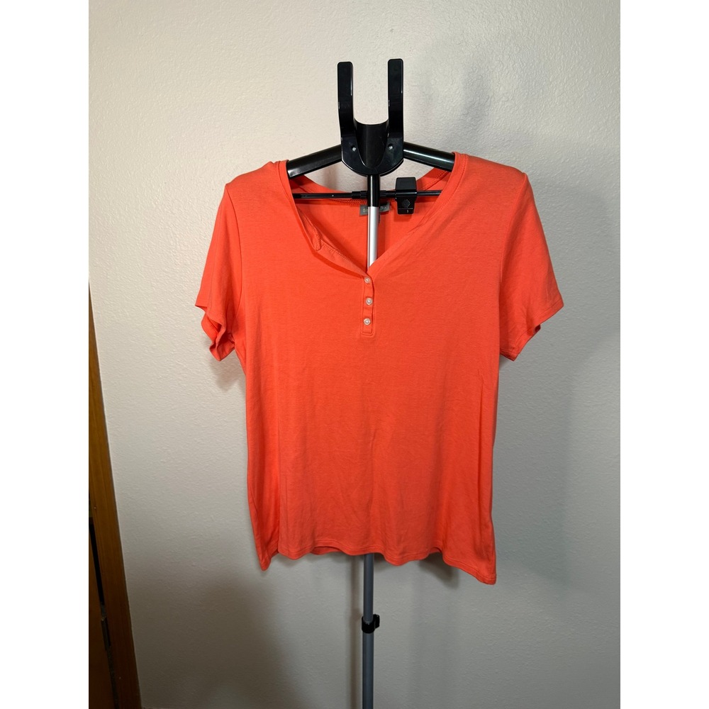 Style & Co Womens Large Lot of 3 Shirts Henley Star Print Graphic Coral White